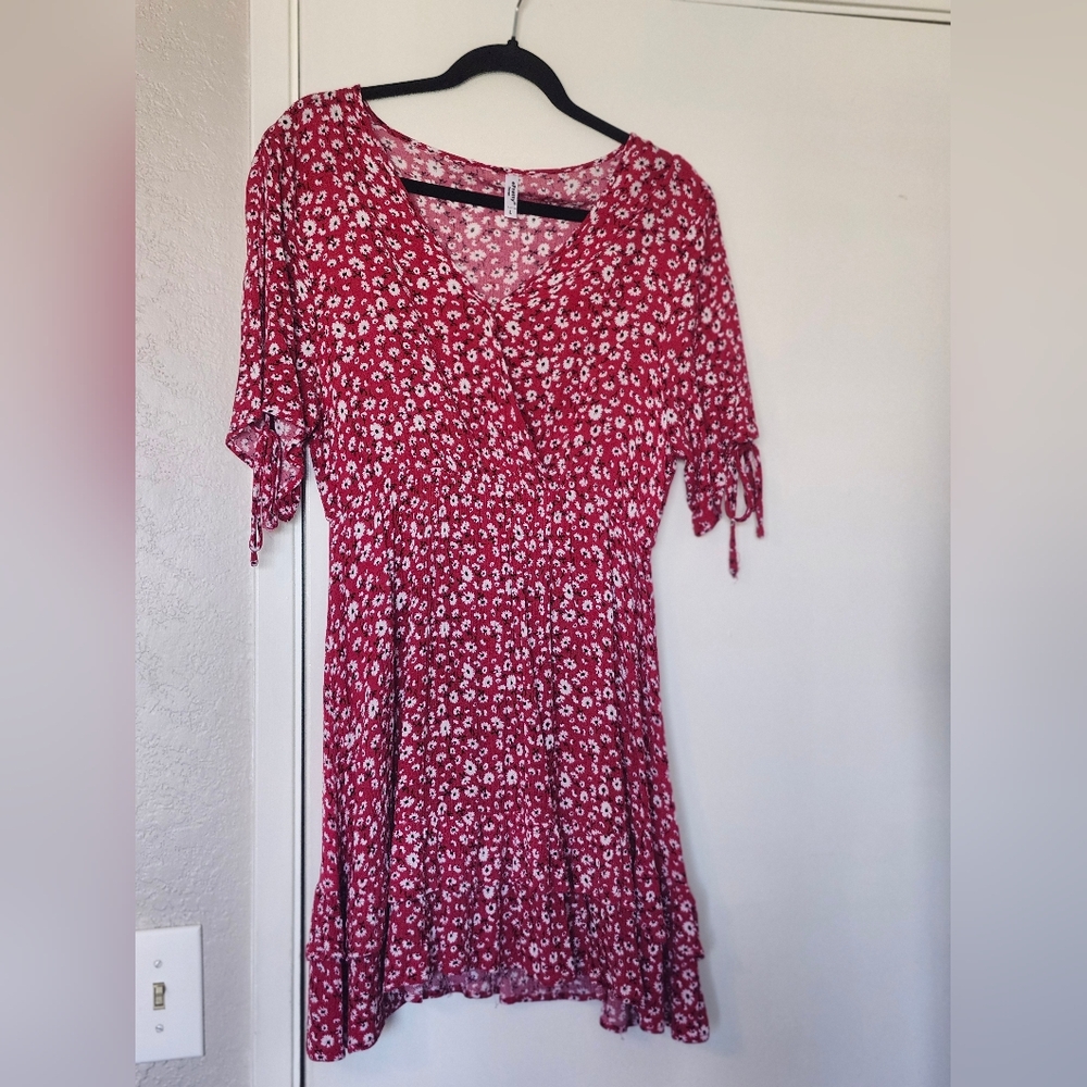 Wantable Women's L Open Sleeve Floral Red Dress